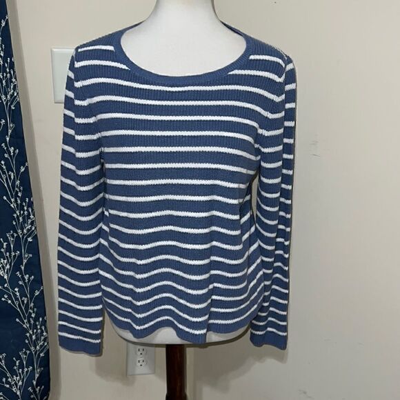 Eileen Fisher Sweaters - Eileen Fisher Blue White Stripes Knit Sweater Long Sleeves Organic Sz S Small